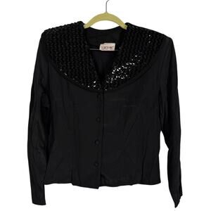 New Catch Me Vintage Sequin Collar Button Up Blouse Top Medium Glam Holiday 80s